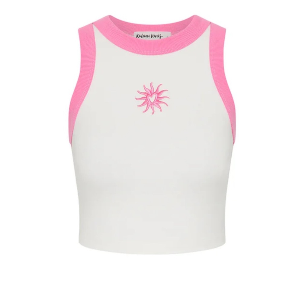Embroidered Crop Tank Top - Pink Skies